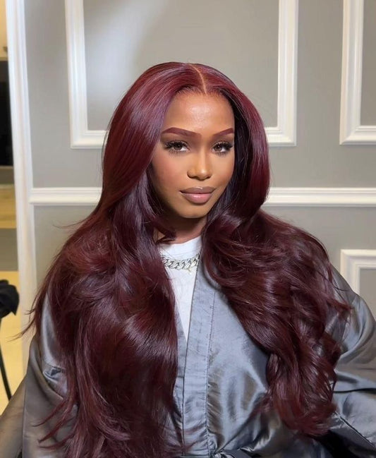 #99J Burgundy Body Wave Brazilian Hair 13X4 Transparent Lace wig 180%