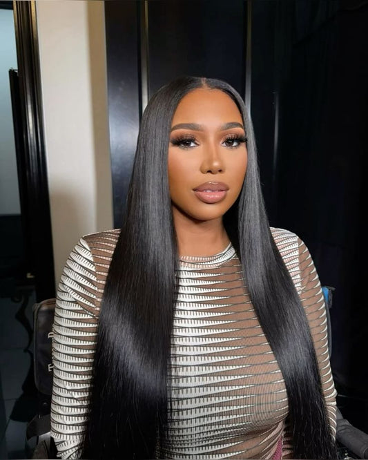 Top virgin Hair 13*4 Straight #1B Transparent Lace Pre-made wig