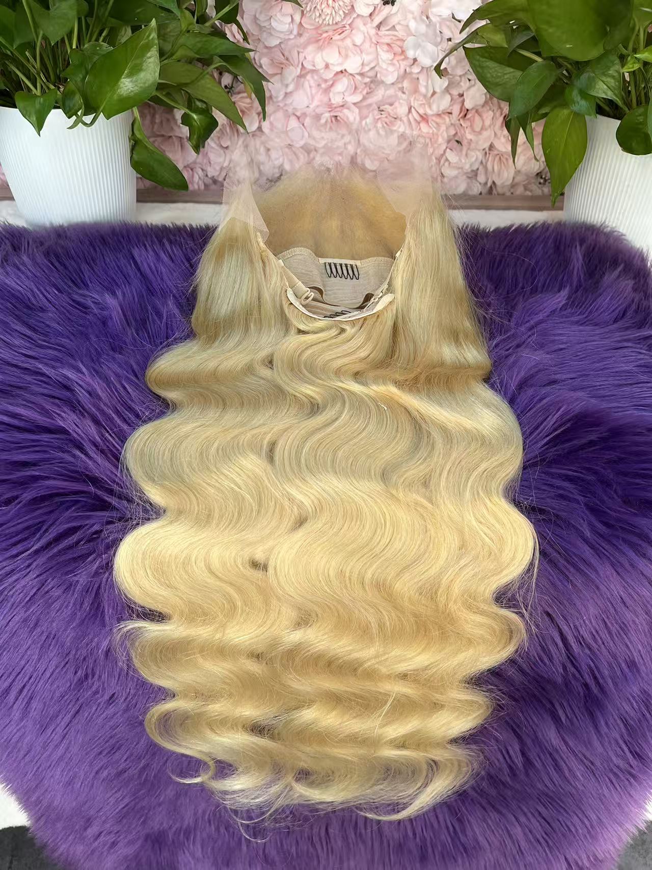 #613 Blonde body wave Brazilian Hair 13X4 Transparent Lace wig 180%