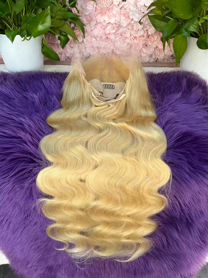 #613 Blonde body wave Brazilian Hair 13X4 Transparent Lace wig 180%