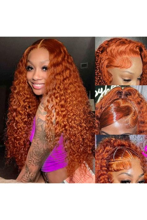 #350 Ginger Italian Curly Brazilian Hair 13X4 Transparent Lace wig 180%