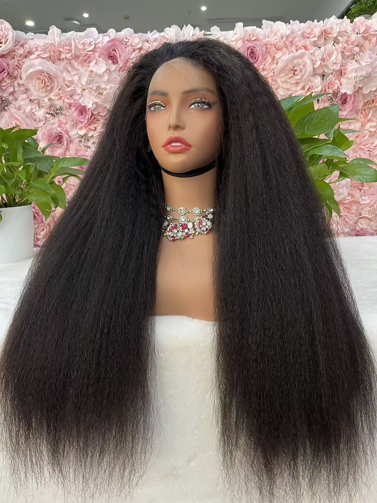 Top Burmese Virgin Hair 13x4 13x6 HD Frontal Wig Yaki Straight  #1B