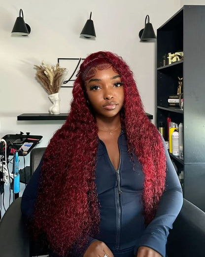 #99J Burgundy Italian Curly Brazilian Hair 13X4 Transparent Lace wig 180%