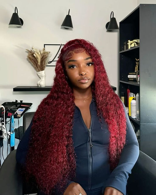 #99J Burgundy Italian Curly Brazilian Hair 13X4 Transparent Lace wig 180%
