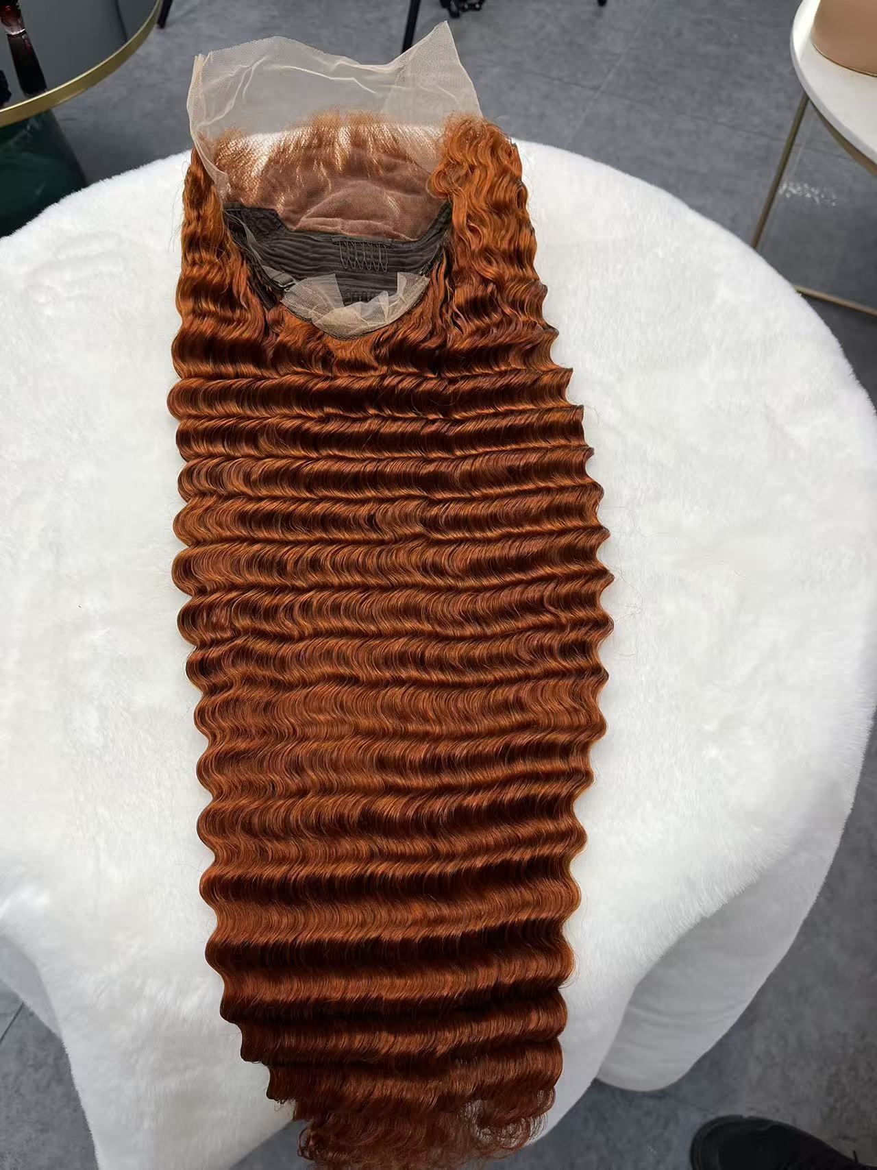 #350 Ginger Deep Wave Brazilian Hair 13X4 Transparent Lace wig 180%