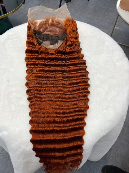 #350 Ginger Deep Wave Brazilian Hair 13X4 Transparent Lace wig 180%
