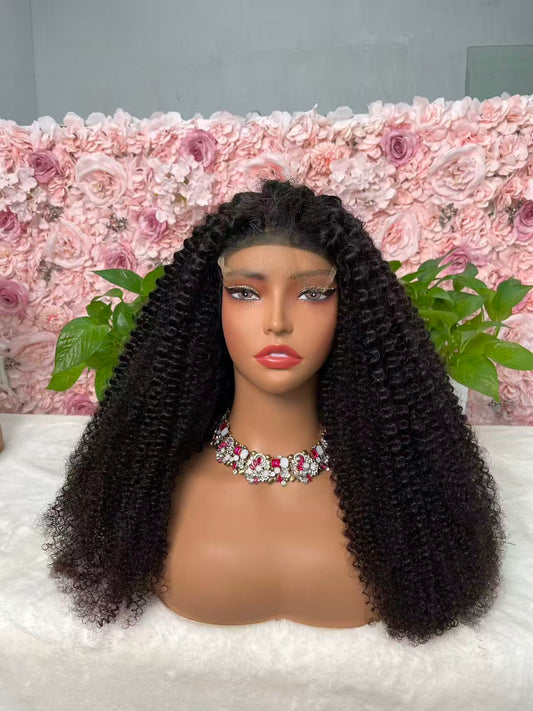 Top Burmese Virgin Hair 2x6 4x4 5x5 6X6 7X7 HD Closure Wig Kinky Curly #1B