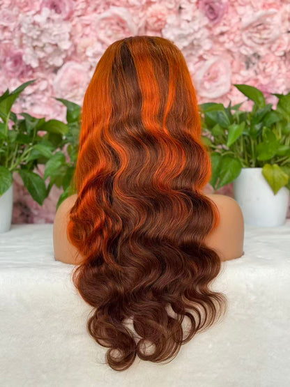 #4/350 Ginger Body wave Brazilian Hair 13X4 Transparent Lace wig 180%