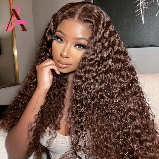 #4 Chocolate Deep wave/Italian Curly Brazilian Hair 13X4 Transparent Lace wig 180%