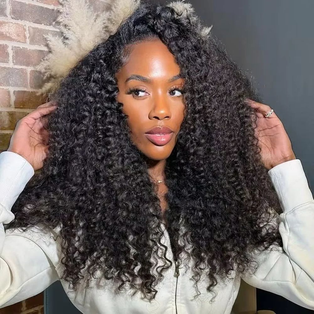 Top Burmese Virgin Hair 2x6 4x4 5x5 6X6 7X7 HD Closure Wig Kinky Curly #1B