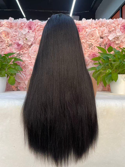 Top Burmese Virgin Hair 2x6 4x4 5x5 6X6 7X7 HD Closure Wig Yaki Straight #1B